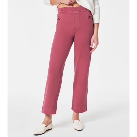 SPANX Stretch Twill Cropped Wide Leg Pant Pink Large - Picture 1 of 16